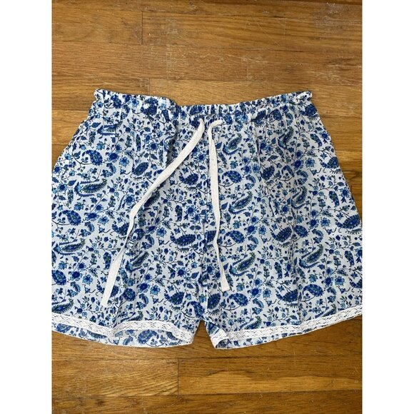 Signals Women's Pajama Shorts Sz 1X Print Florals Drawstring Blue Paisley - Picture 1 of 7